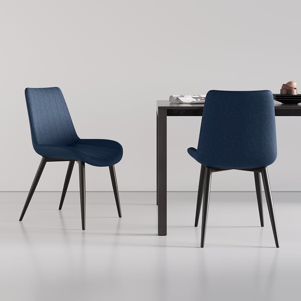 Modern Blue Dining Room Chairs PU Leather Upholstered (Set of 2)