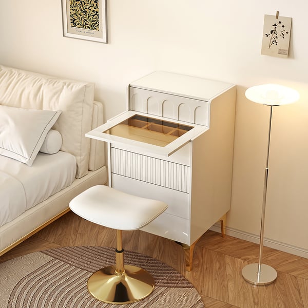 Modern Mini White Makeup Vanity Set Dressing Table with Mirror & Stool