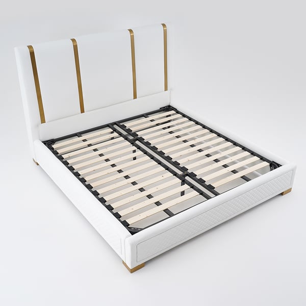 Modern Upholstered King Bed Polished Gold and Faux Leather Headboard Included