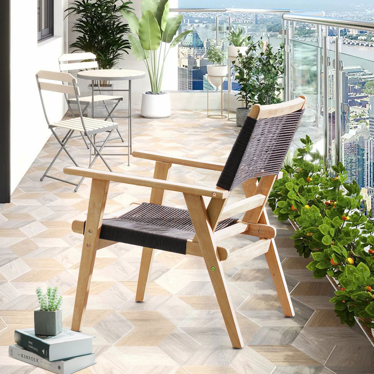 Chaise de meubles de Patio, en corde noire, pour 2 personnes, sectionnelle de conversation en plein air, pour jardin, bord de piscine, jardin