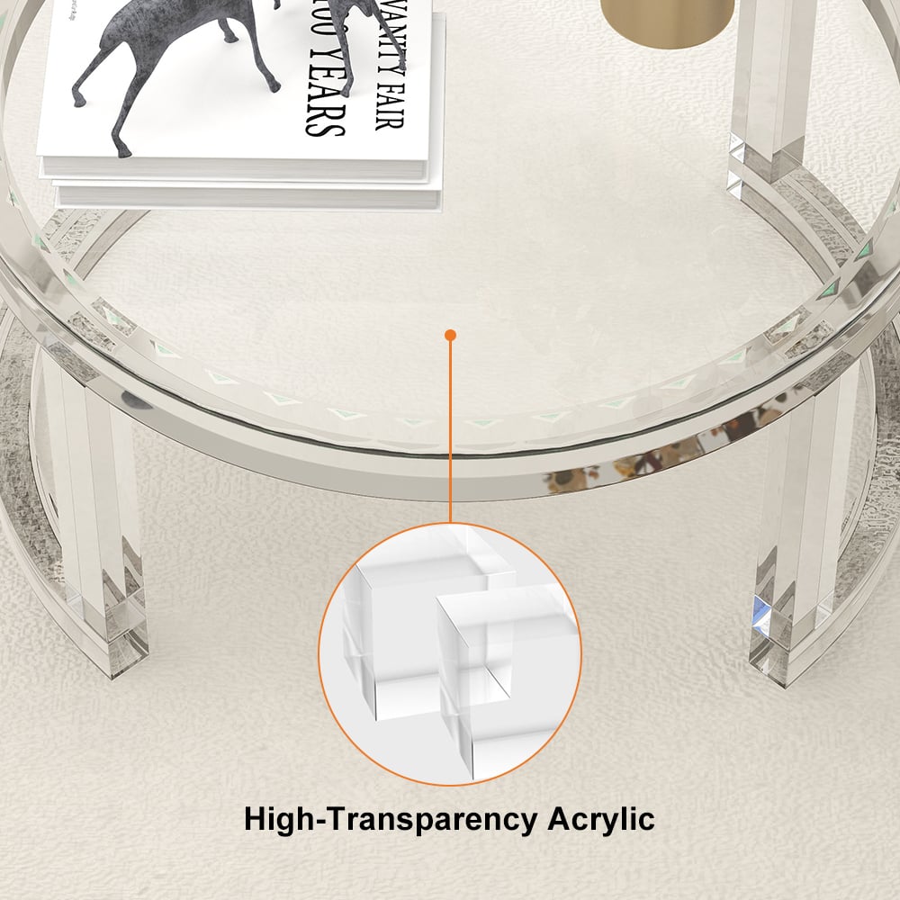 31.5" Modern Round Acrylic Coffee Table for Living Room with Tempered Glass Top