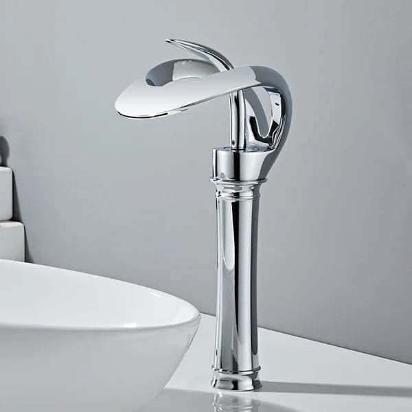 Modern Elegant Waterfall Bathroom Vessel Sink Faucet Single Handle Solid Brass in Chrome