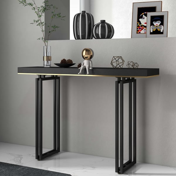 47 Inches Entry Accent Table Narrow Console Table Black Solid Wood & Metal in Large
