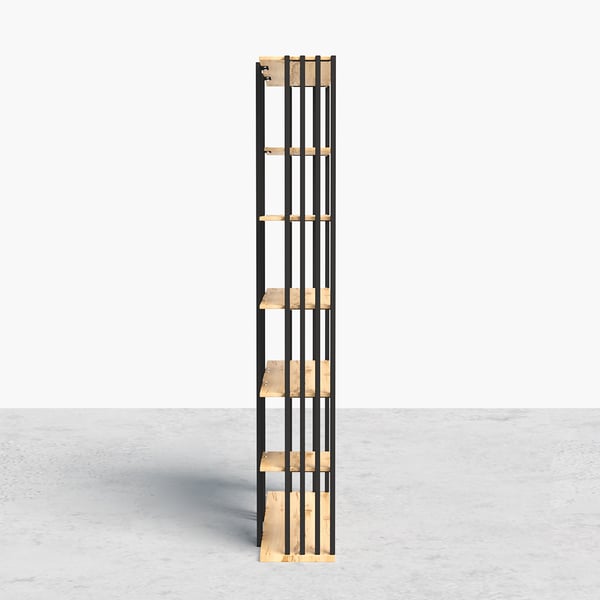 Modern Natural Etagere Bookcase 6-Tier Bookshelf Display in Black Finish