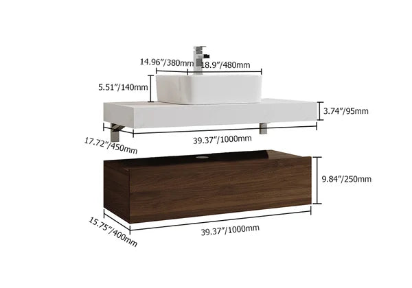 Modern Floating Bathroom Vanity Set With Single Sink White and Walnut