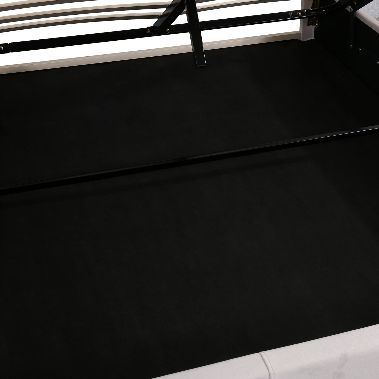 Lit rembourré Queen Size avec lumière LED, lecteur Bluetooth et chargement USB, lit de rangement hydraulique en tissu velours beige