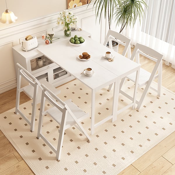 White Storage Sideboard Cabinet Extendable Wood Buffet Foldable Dining Table