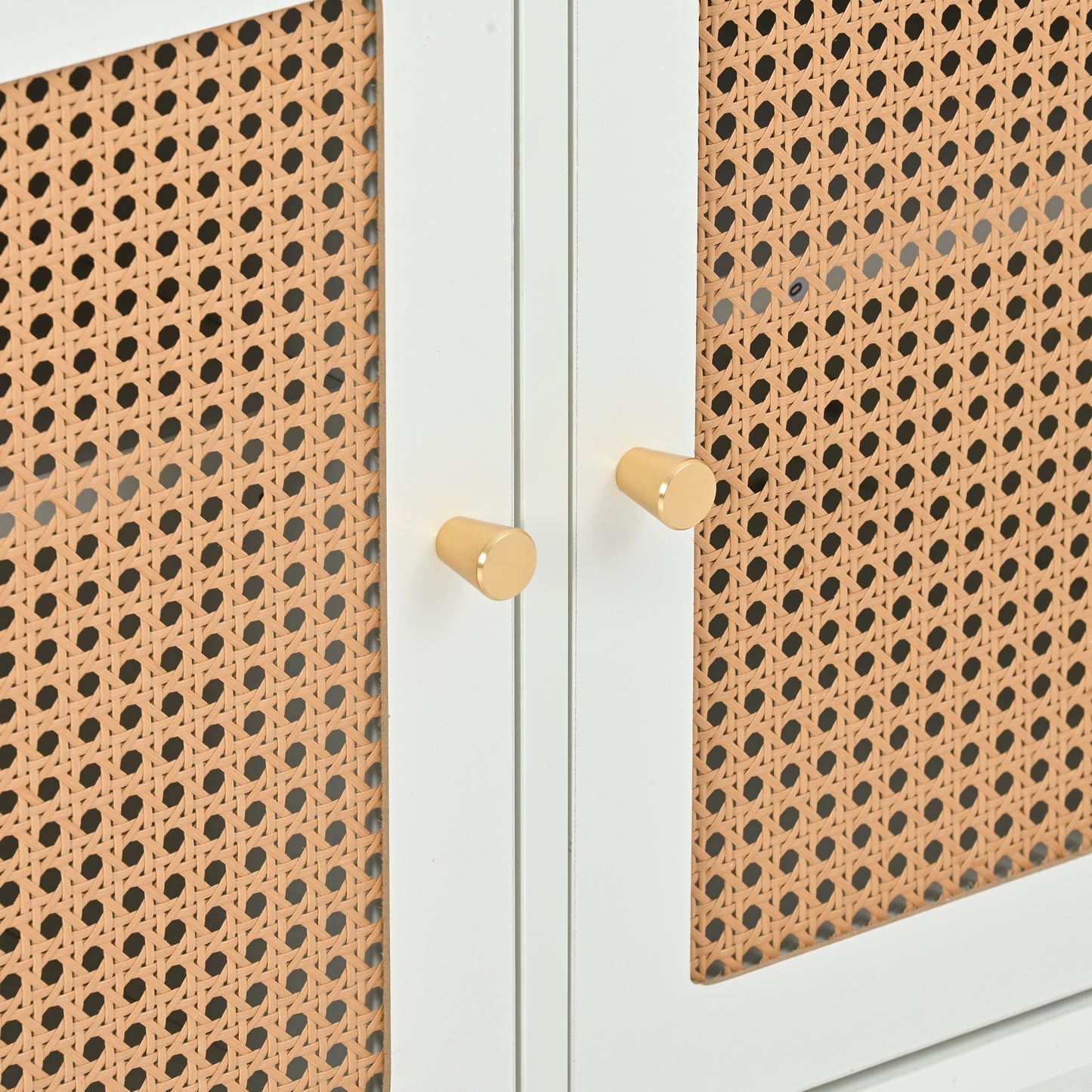 U-Can Meuble TV avec porte en rotin, table console multimédia tissée avec étagères réglables pour téléviseurs jusqu'à 65", buffet de rangement pour salon