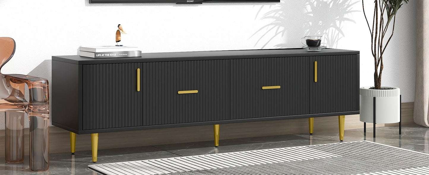 Meuble TV moderne U-Can avec 5 pieds champagne – Durable, élégant et spacieux, téléviseurs jusqu'à 75''