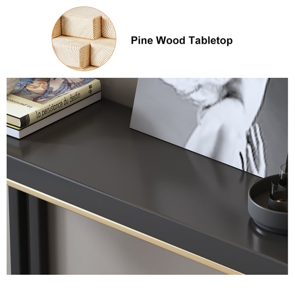 47 Inches Entry Accent Table Narrow Console Table Black Solid Wood & Metal in Large