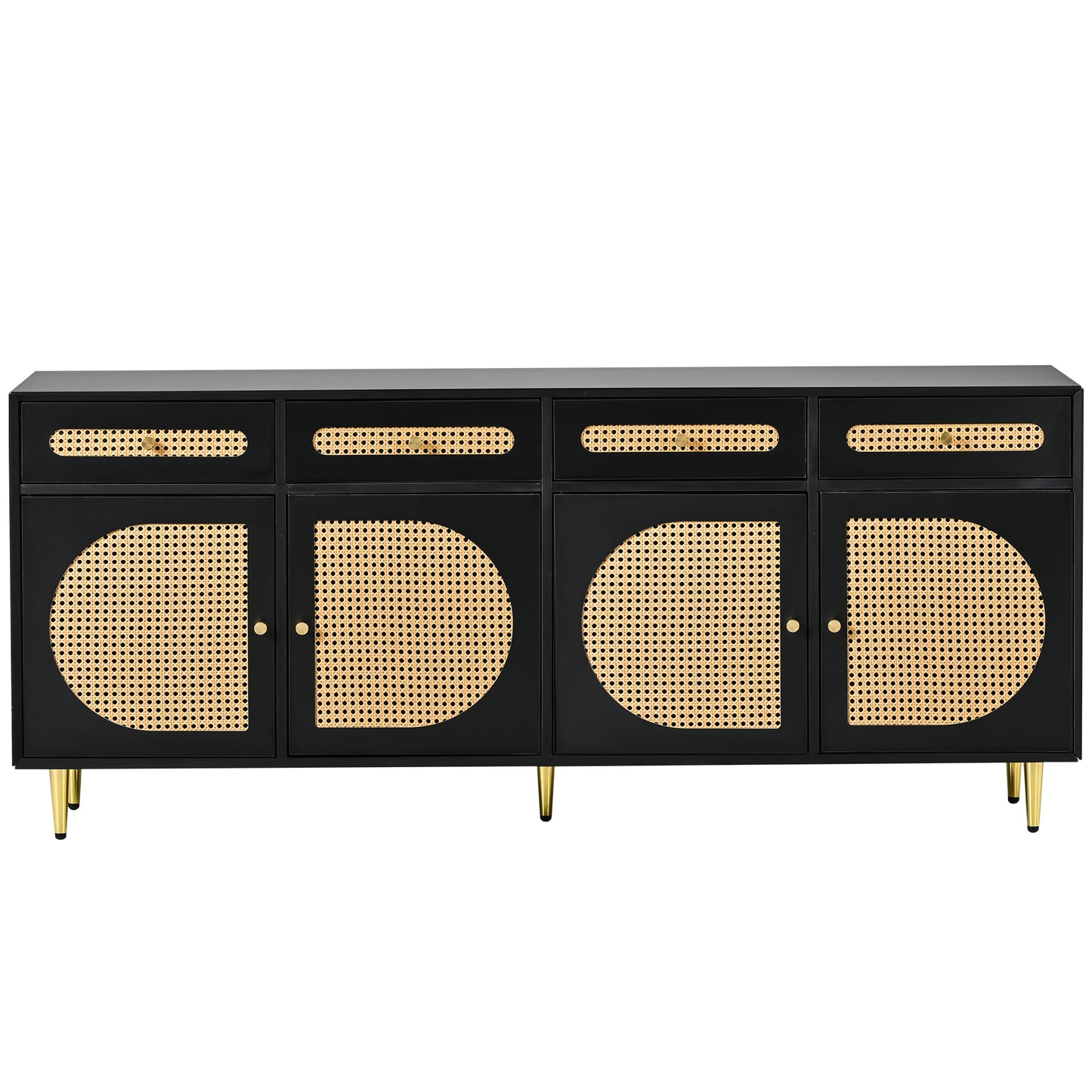 U-Can Meuble TV avec porte en rotin, table console multimédia tissée avec étagères réglables pour téléviseurs jusqu'à 65", buffet de rangement pour salon