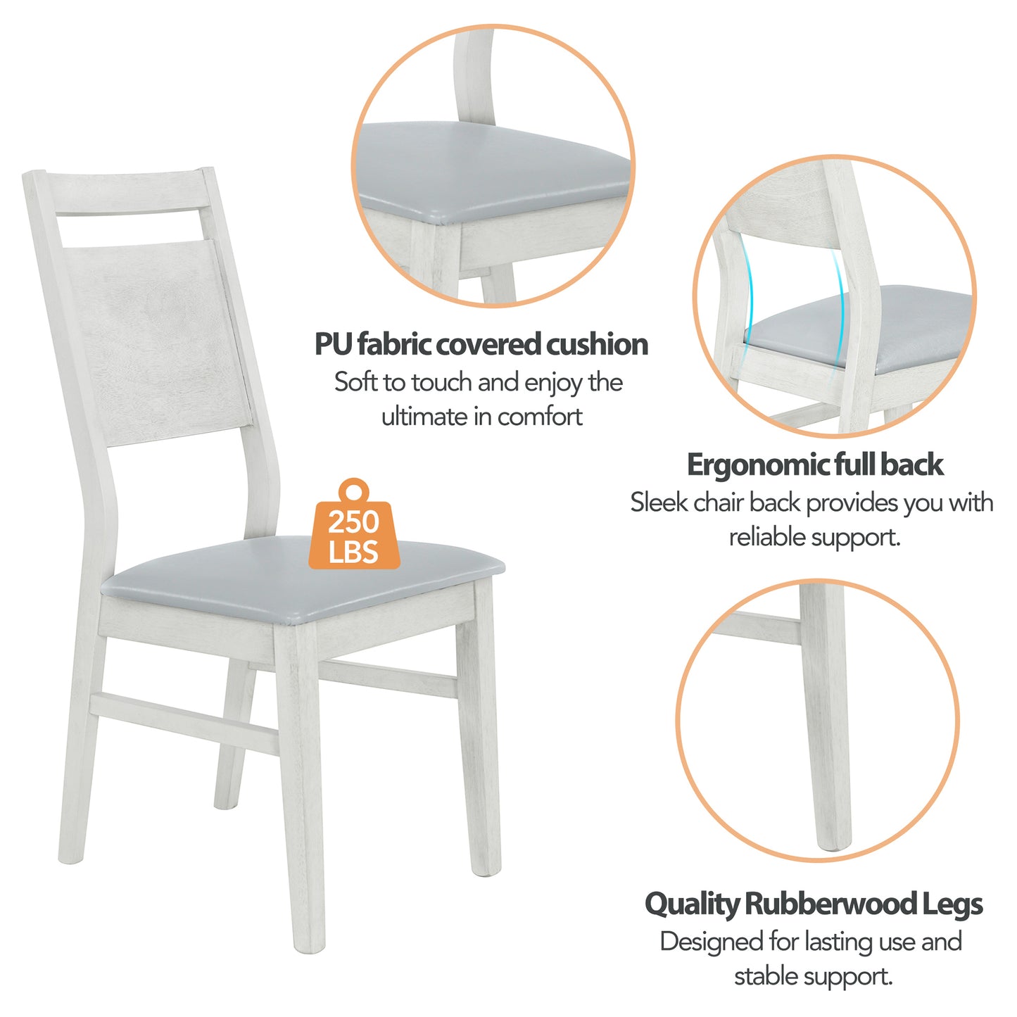 TOPMAX Farmhouse Ensemble de table de salle à manger en bois 6 pièces avec 4 chaises et banc rembourrés Gris