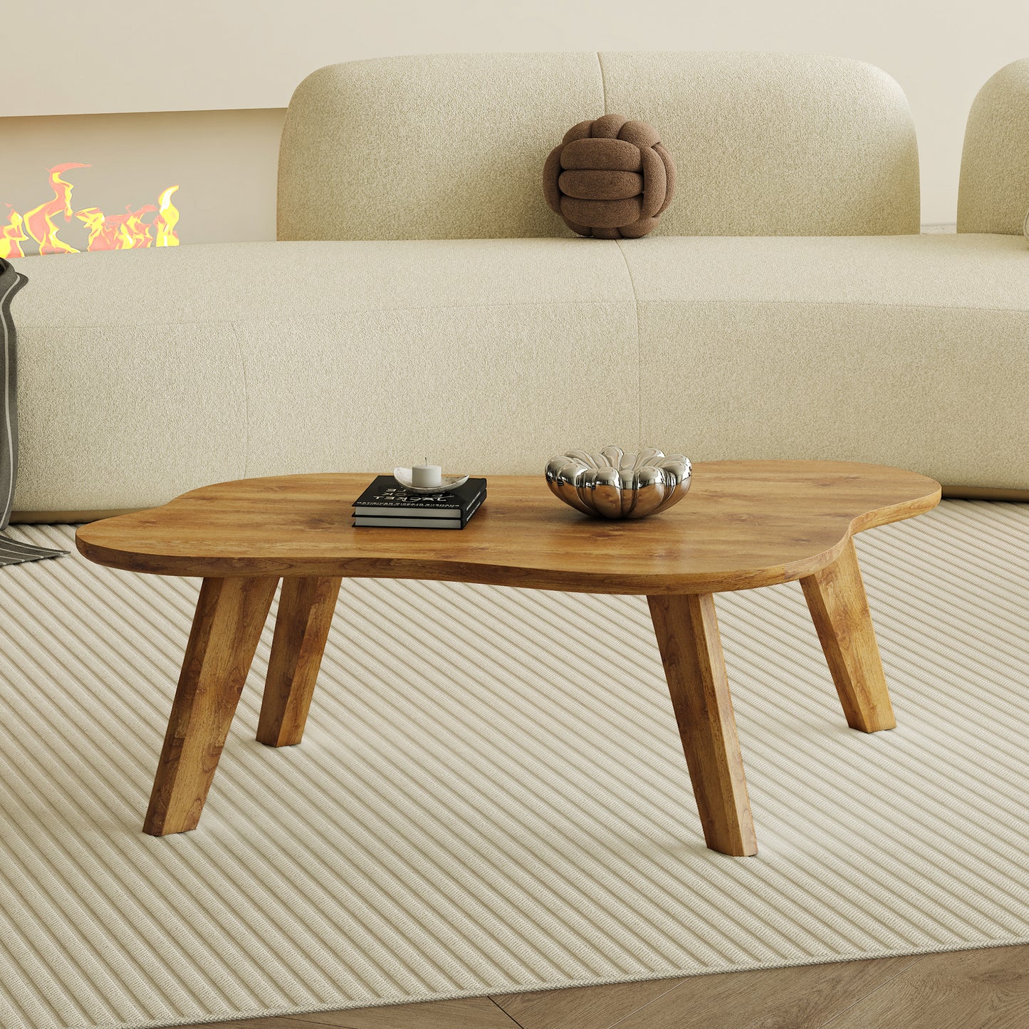 Modern Minimalist Cloud-Shaped Coffee Table with Solid Wood Legs for Living Rooms