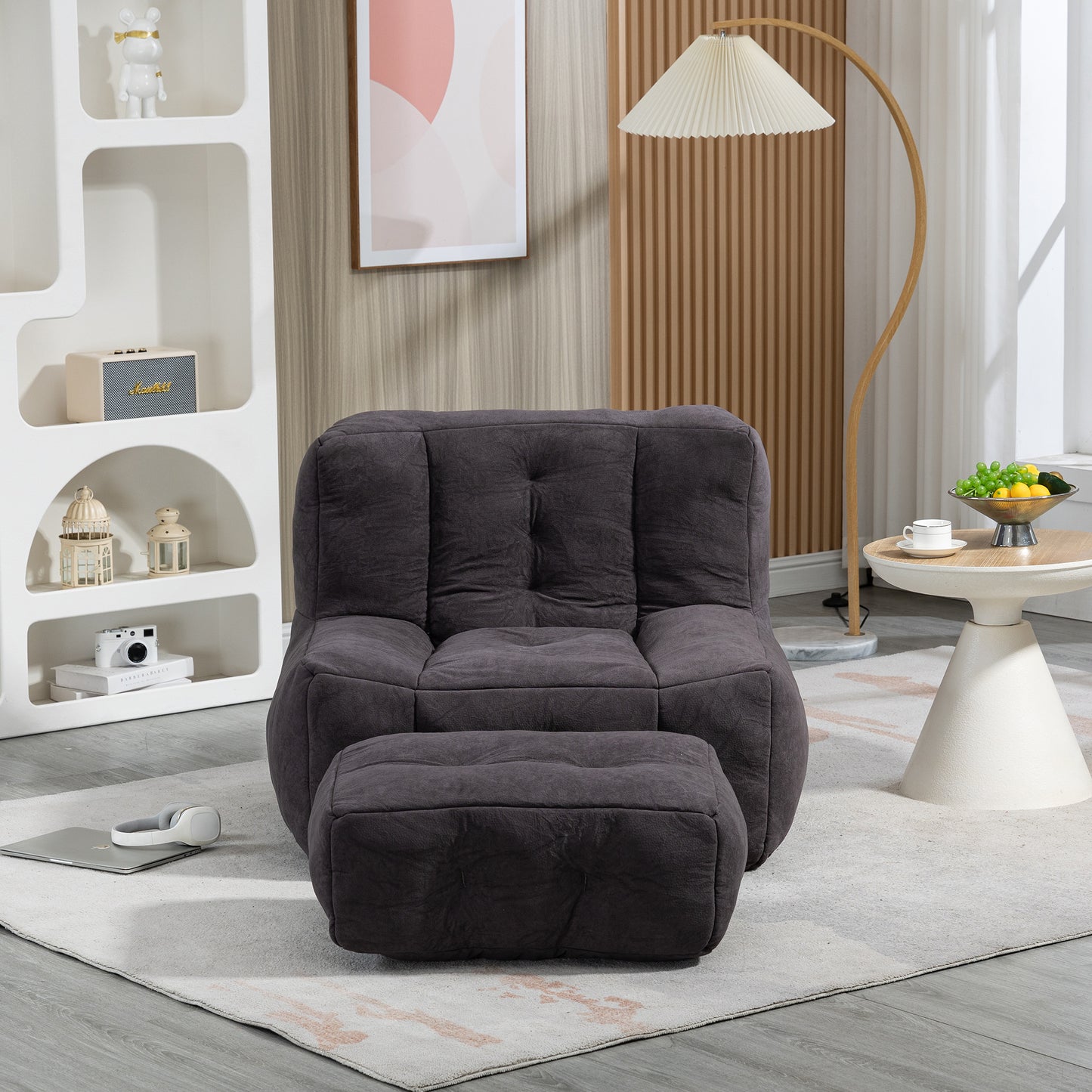 Fauteuil poire moelleux, pouf confortable pour adultes et enfants, fauteuil poire super doux avec mousse à mémoire de forme et pouf, fauteuil poire intérieur moderne pour salon, chambre à coucher, appartement