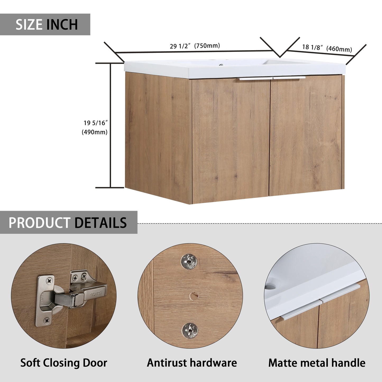Soft Close Doors Bathroom Vanity With Sink,30 Inch For Small Bathroom