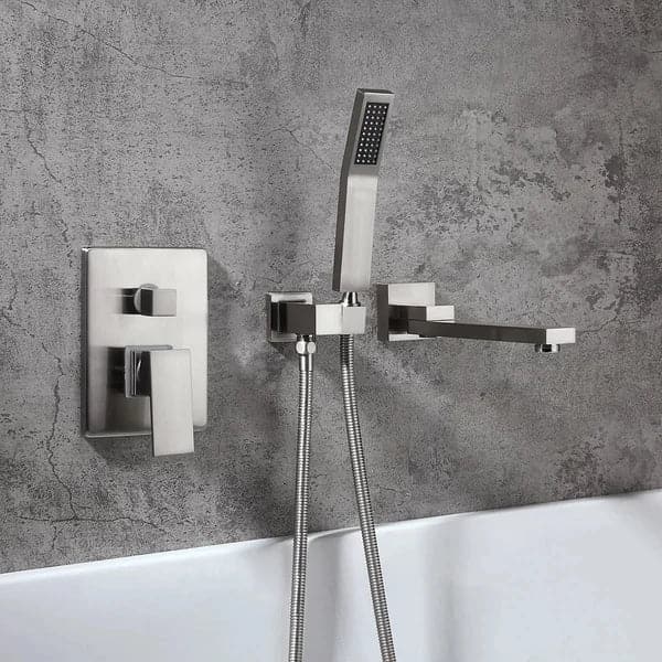Brushed Nickel Wall Mounted Swirling Tub Filler Faucet with Hand Shower
