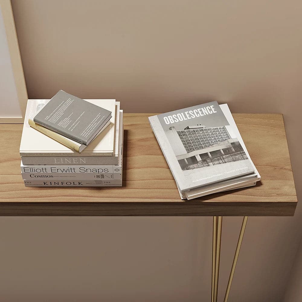 39.4 Inch Rustic Walnut Narrow Rectangle Console Table with Wooden Top Metal Legs