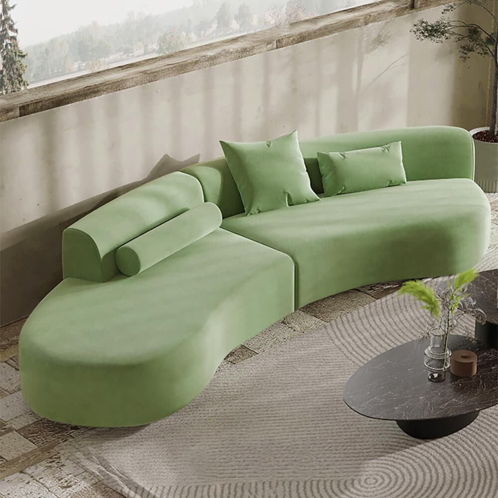 109 inch Modern Green Curved Velvet Sectional Sofa 4-Seater Couch Upholstered with Pillows#Green