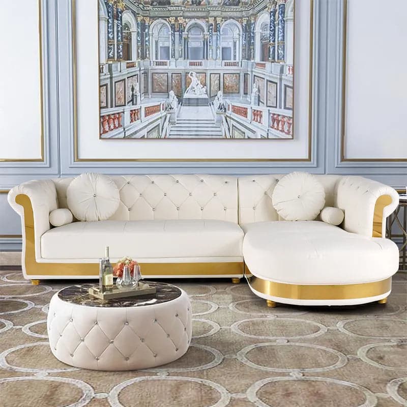 Modern L-Shaped White Corner Sectional Sofa 5-Seater Loveseat with Chaise Pillows#RightHandFacing