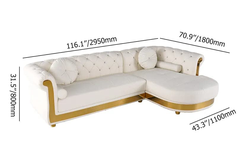 Modern L-Shaped White Corner Sectional Sofa 5-Seater Loveseat with Chaise Pillows#RightHandFacing