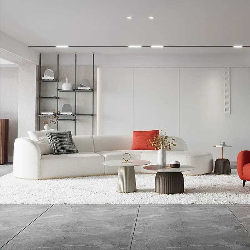 Canapé sectionnel blanc incurvé de 134 po, canapé de sol rembourré à 5 places en fausse fourrure de polyester