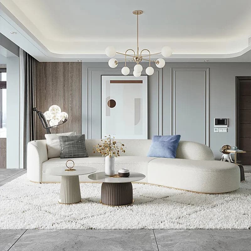 Canapé sectionnel blanc incurvé de 134 po, canapé de sol rembourré à 5 places en fausse fourrure de polyester