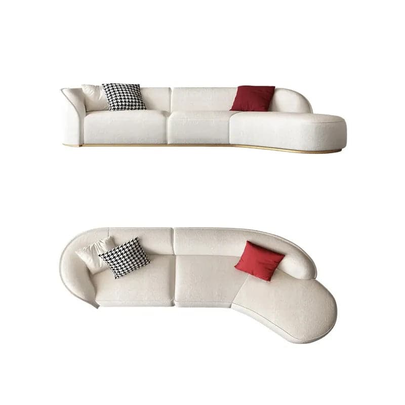 Canapé sectionnel blanc incurvé de 134 po, canapé de sol rembourré à 5 places en fausse fourrure de polyester