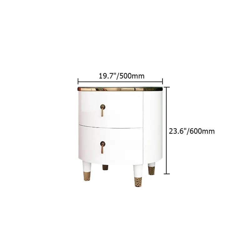 Table de chevet ronde à 2 tiroirs, moderne, blanche, finition dorée
