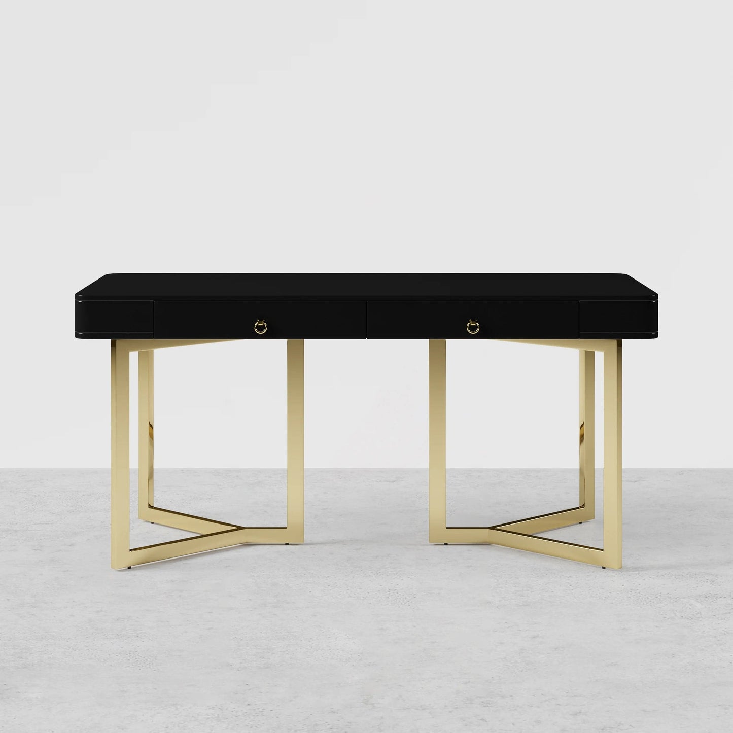 2-Drawers Black/White Office Desk 55 Modern Writing Desk Gold Tripod Base Stainless Steel#Black