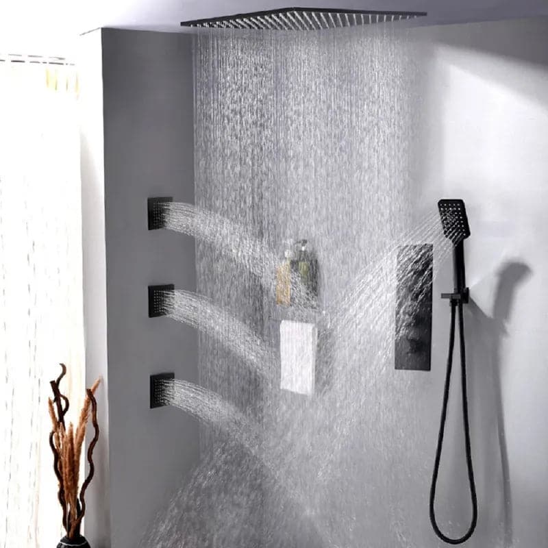 16''/20'' Black Shower System Large Rainfall Shower Head with Hand Shower and 3 Body Jets