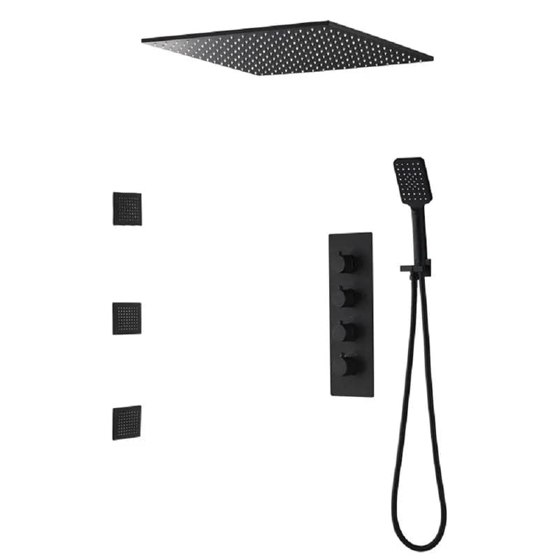 16''/20'' Black Shower System Large Rainfall Shower Head with Hand Shower and 3 Body Jets