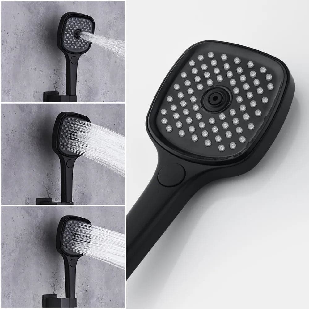 Système de douche thermostatique à effet de pluie monté au plafond de 20 po, 4 fonctions, lumière LED en noir
