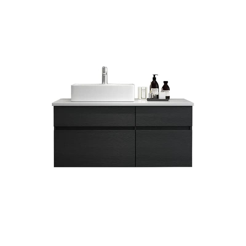 31 Black & White Floating Bathroom Vanity Faux Marble Top Ceramic Vessel Sink#Black