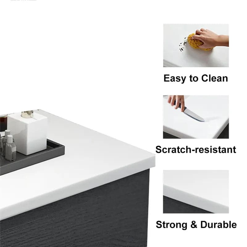 31 Black & White Floating Bathroom Vanity Faux Marble Top Ceramic Vessel Sink#Black