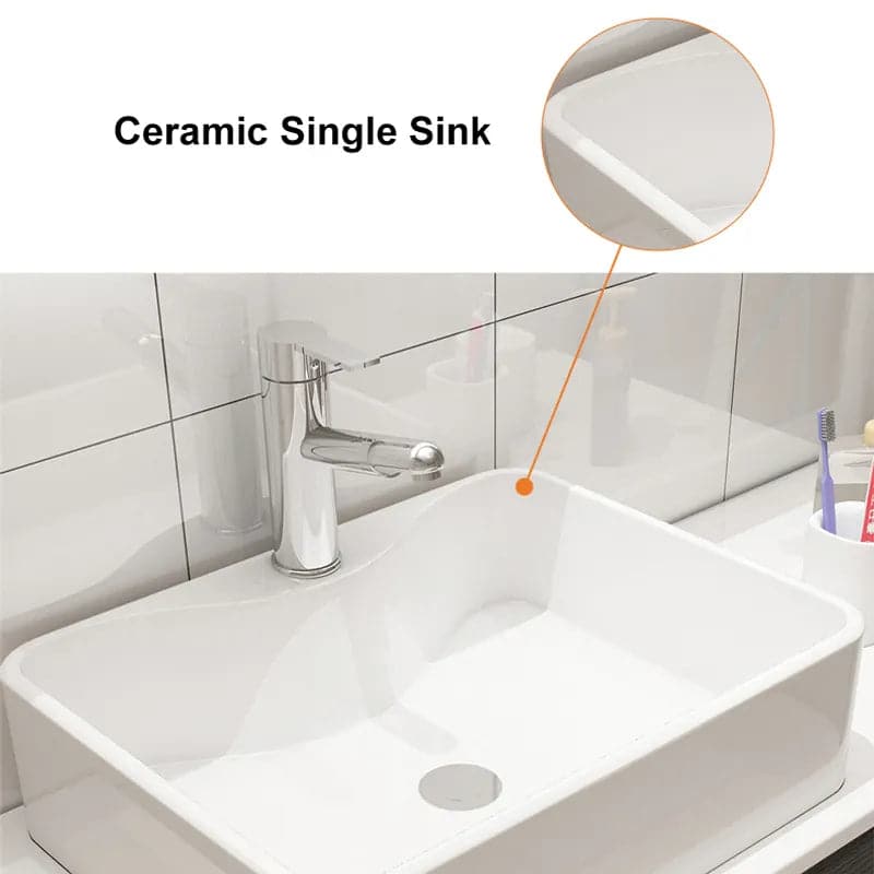 31 Black & White Floating Bathroom Vanity Faux Marble Top Ceramic Vessel Sink#Black