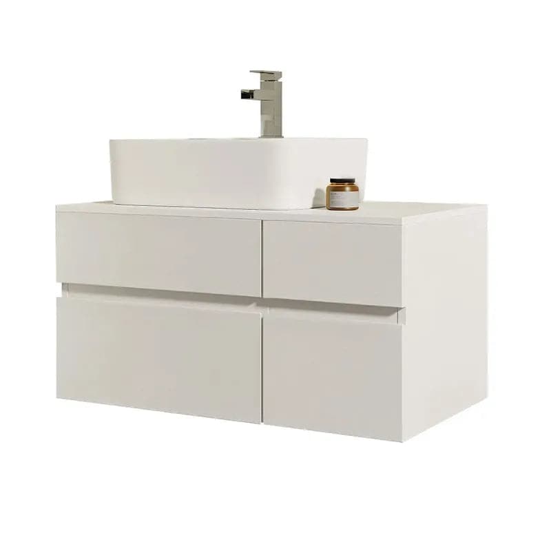 31 Black & White Floating Bathroom Vanity Faux Marble Top Ceramic Vessel Sink#White