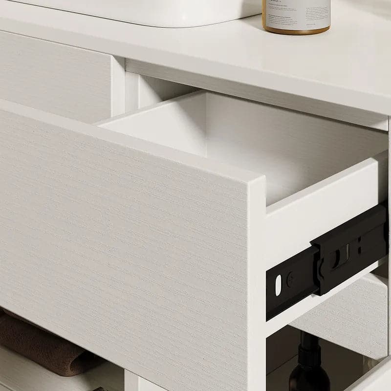 31 Black & White Floating Bathroom Vanity Faux Marble Top Ceramic Vessel Sink#White