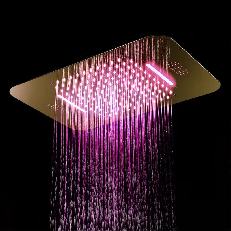 Wall-Mounted 23 Inch Thermostatic Shower System in Gold 4 Functions #Gold