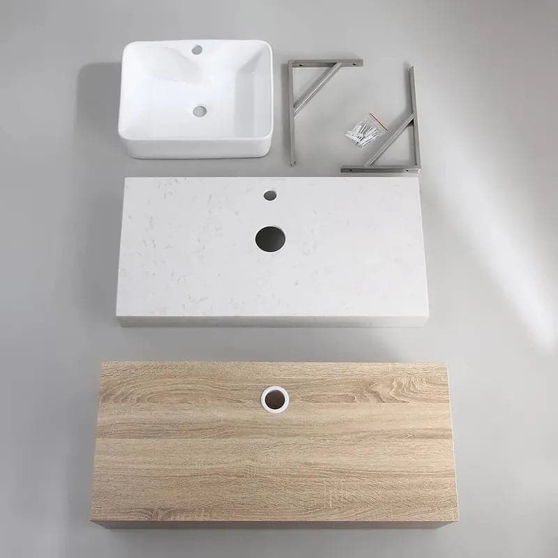 Modern Floating Bathroom Vanity Set With Single Sink White and Natural