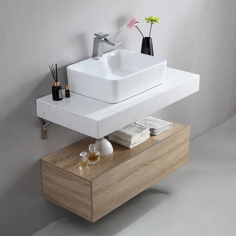Modern Floating Bathroom Vanity Set With Single Sink White and Natural