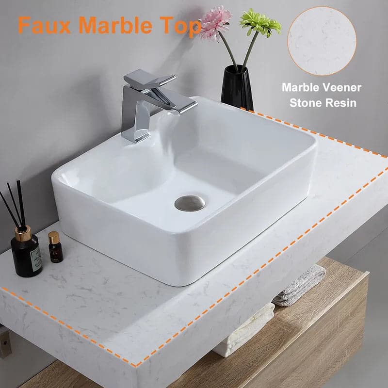 Modern Floating Bathroom Vanity Set With Single Sink White and Natural