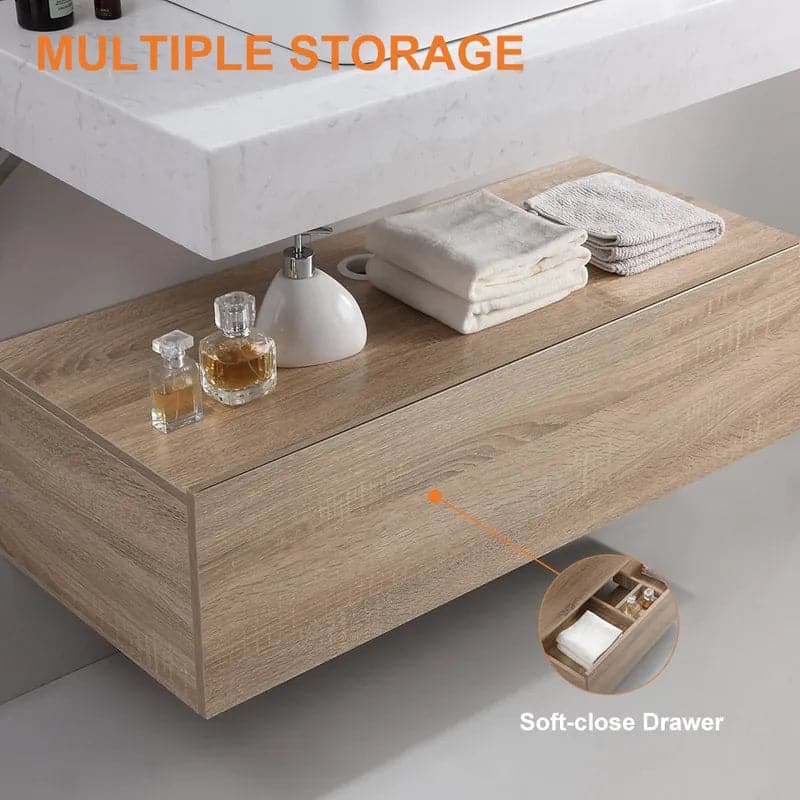 Modern Floating Bathroom Vanity Set With Single Sink White and Natural