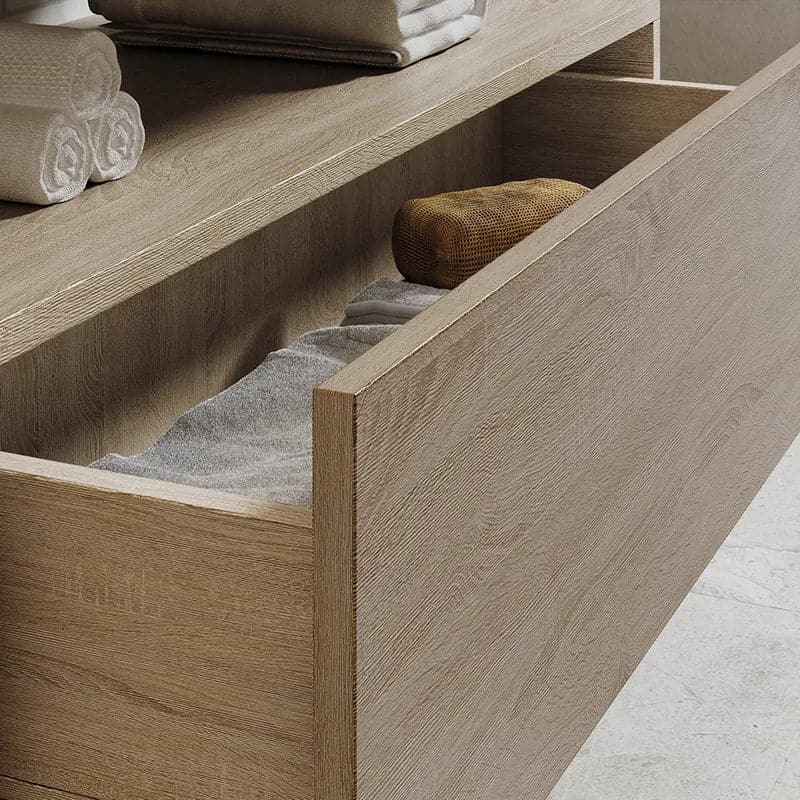 Modern Floating Bathroom Vanity Set With Single Sink White and Natural