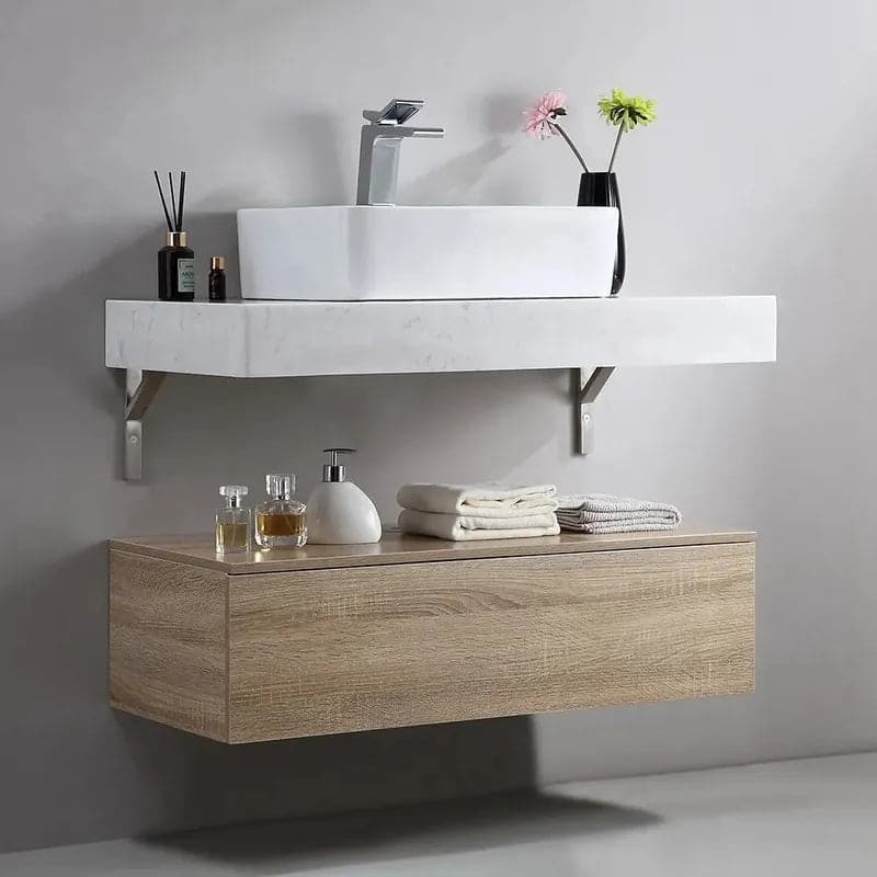 Modern Floating Bathroom Vanity Set With Single Sink White and Natural