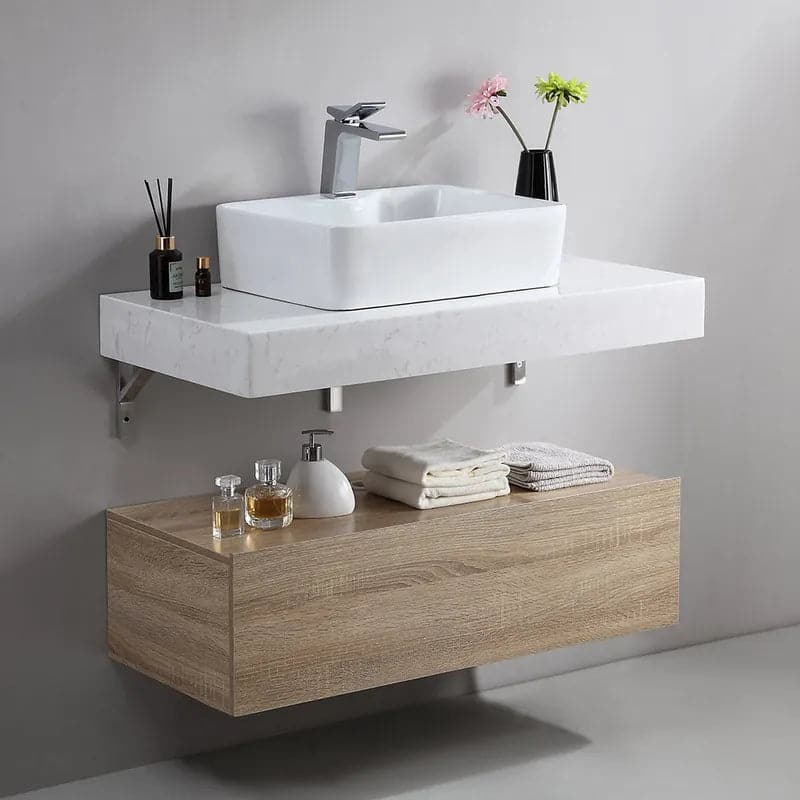 Modern Floating Bathroom Vanity Set With Single Sink White and Natural