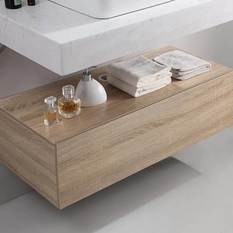 Modern Floating Bathroom Vanity Set With Single Sink White and Natural