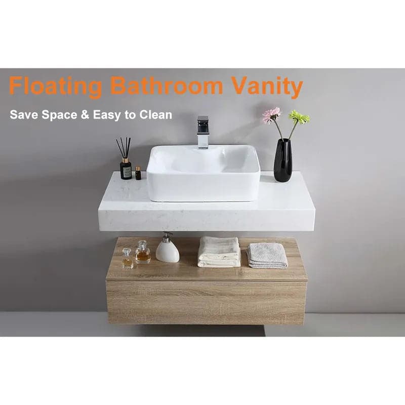 Modern Floating Bathroom Vanity Set With Single Sink White and Natural