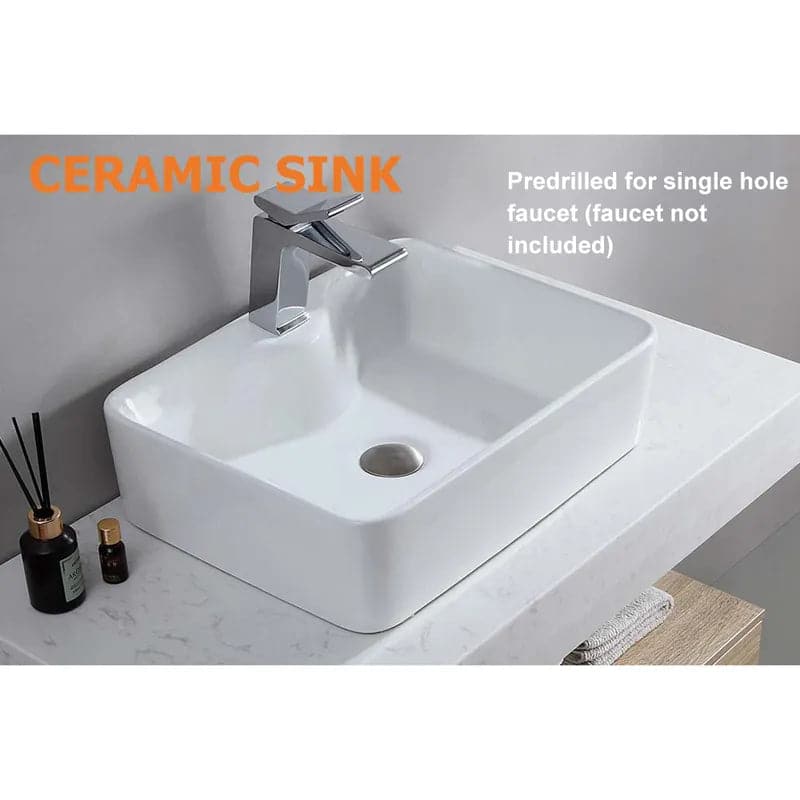 Modern Floating Bathroom Vanity Set With Single Sink White and Natural