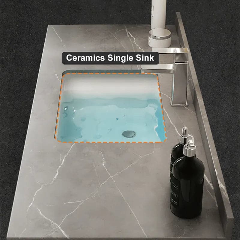 35"/40" Floating Black & Gray Bathroom Vanity with Sintered Stone Vessel Sink with 2 Drawers