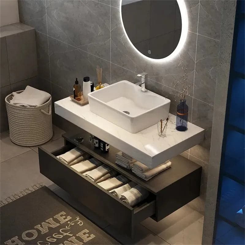 35"/40" Modern Floating Bathroom Vanity Set With Single Sink White and Black